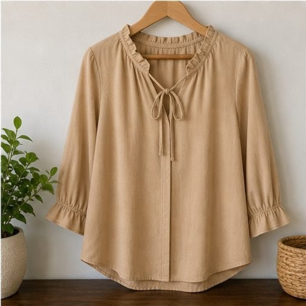 Camel Ruffle Blouse